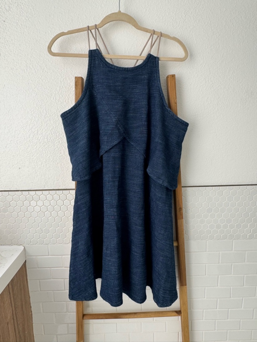 Free People Navy Blue Mini Dress with Strappy Back